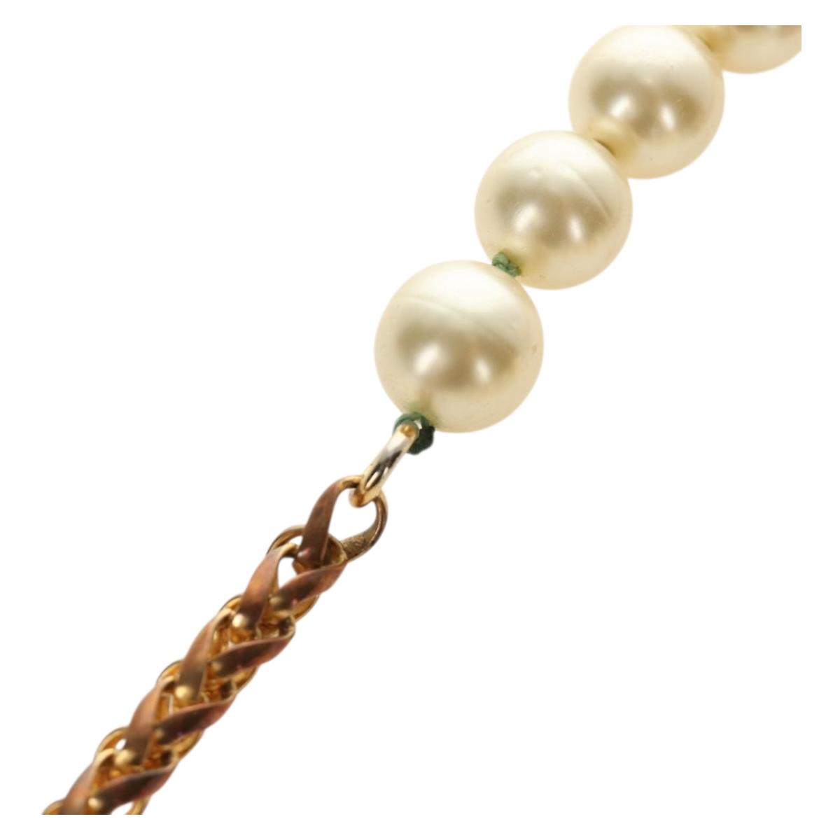 CHANEL Necklace Metal Pearl Gold White CC Auth bs35757V