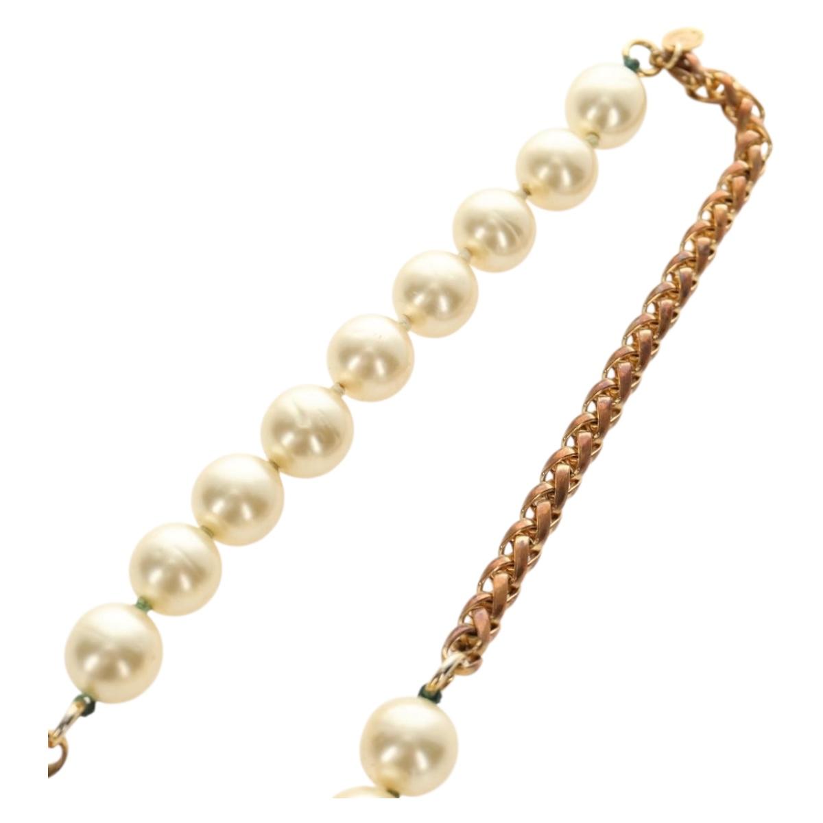 CHANEL Necklace Metal Pearl Gold White CC Auth bs35757V