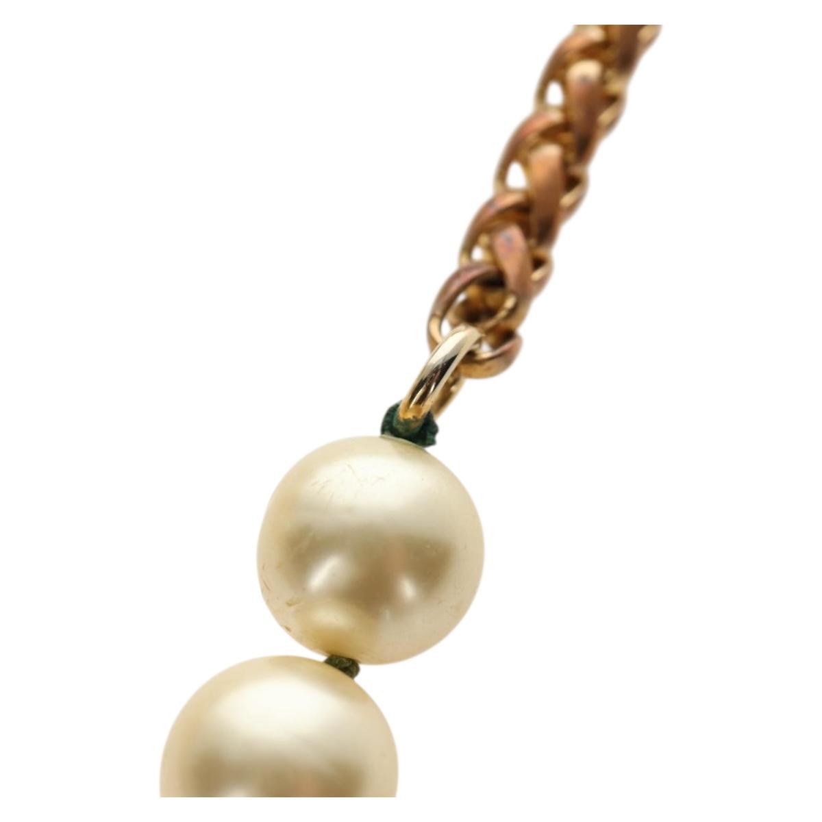 CHANEL Necklace Metal Pearl Gold White CC Auth bs35757V