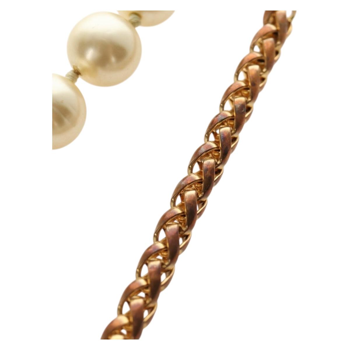 CHANEL Necklace Metal Pearl Gold White CC Auth bs35757V
