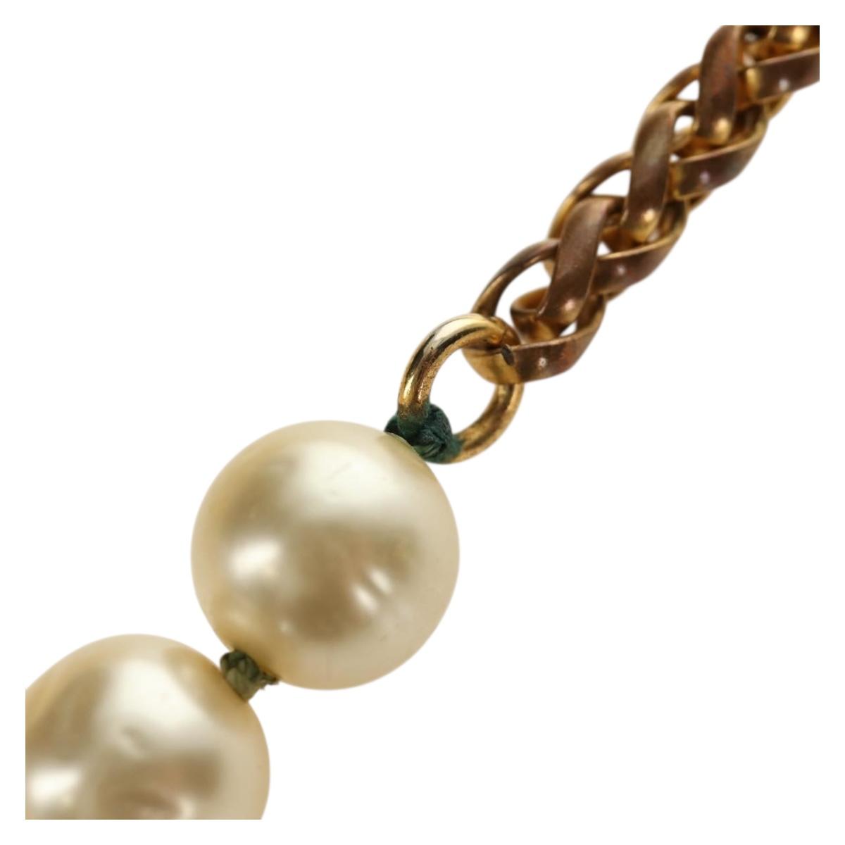 CHANEL Necklace Metal Pearl Gold White CC Auth bs35757V