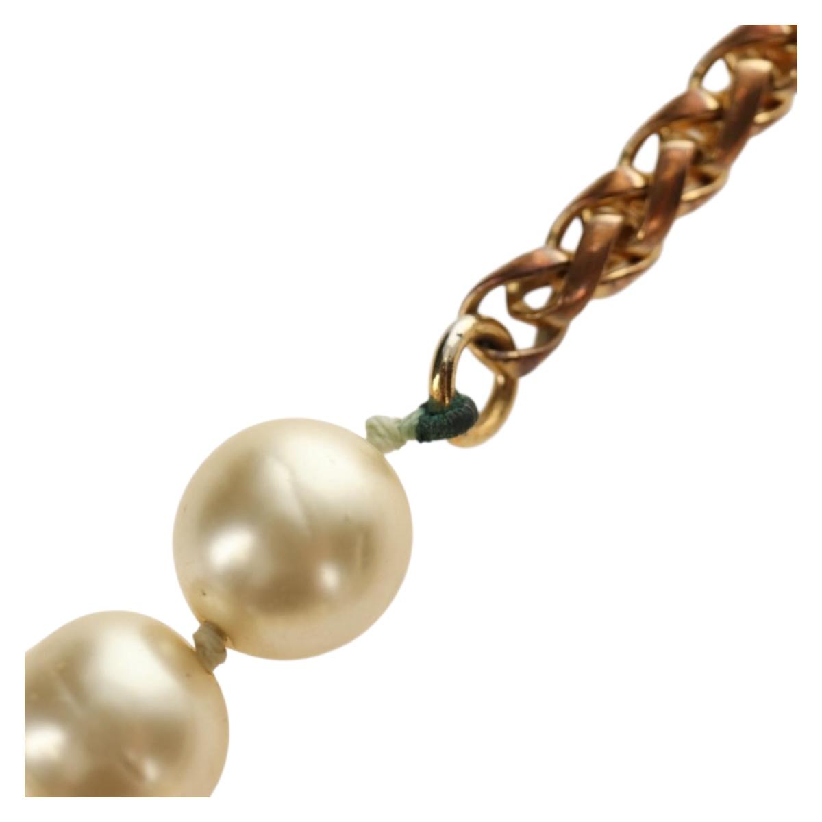CHANEL Necklace Metal Pearl Gold White CC Auth bs35757V