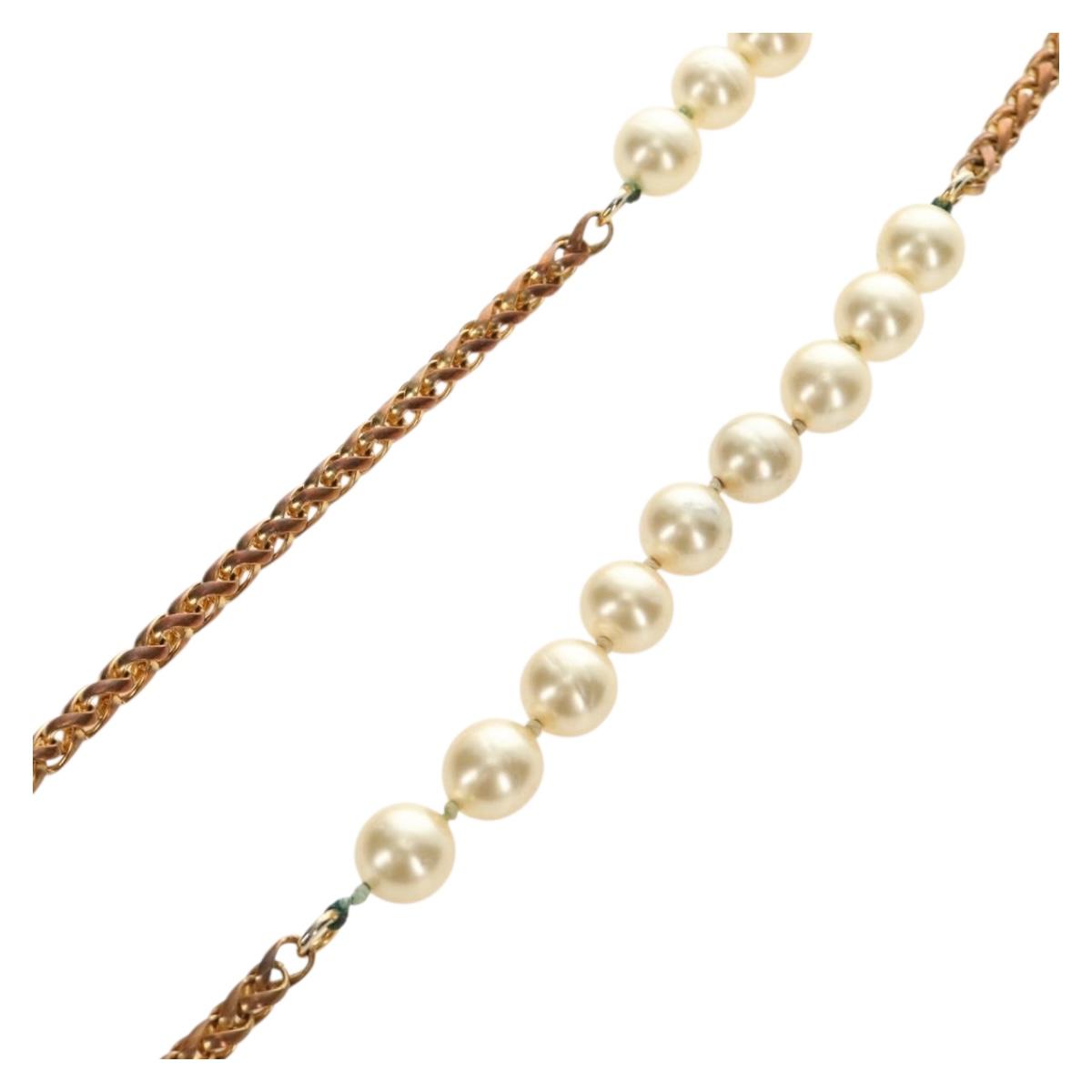 CHANEL Necklace Metal Pearl Gold White CC Auth bs35757V