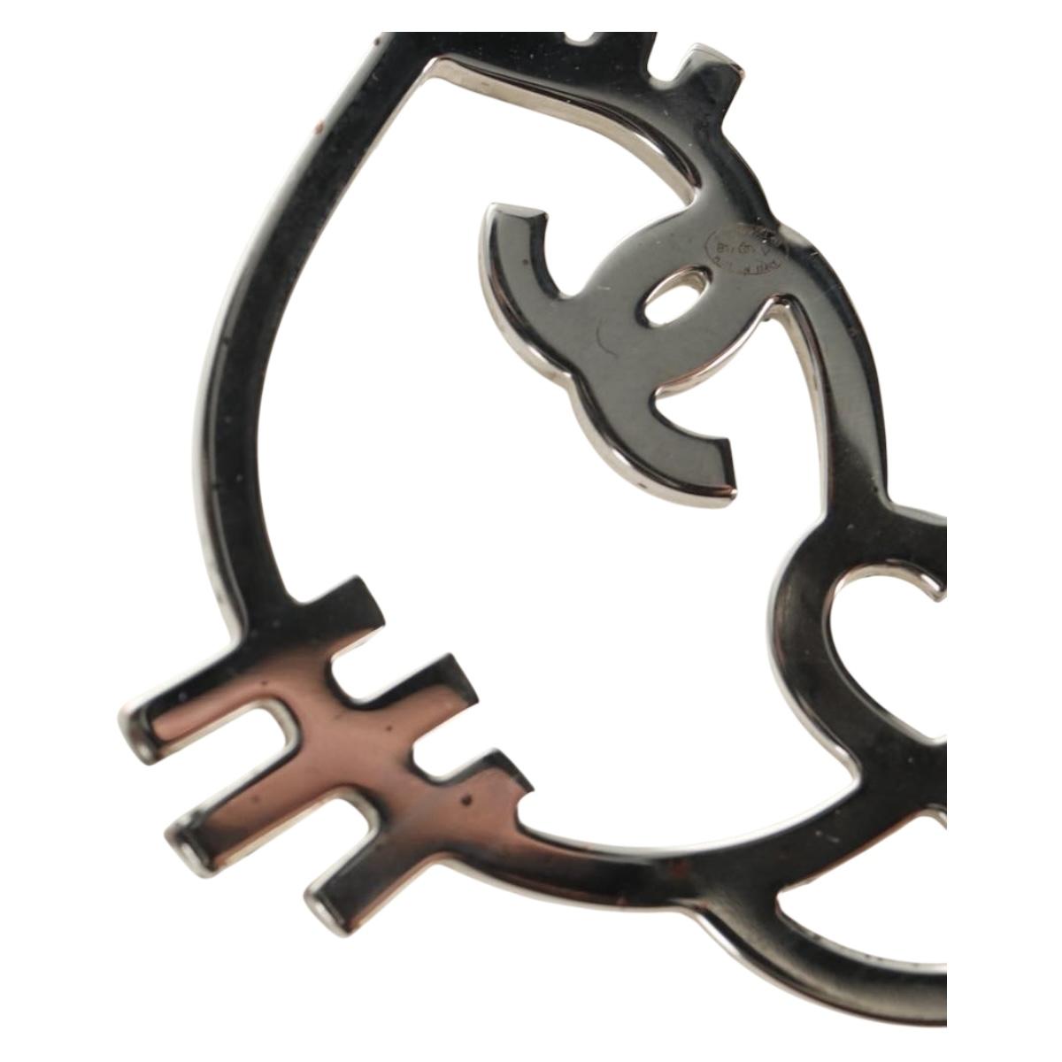 CHANEL Brooch Metal Silver CC Auth bs35760M