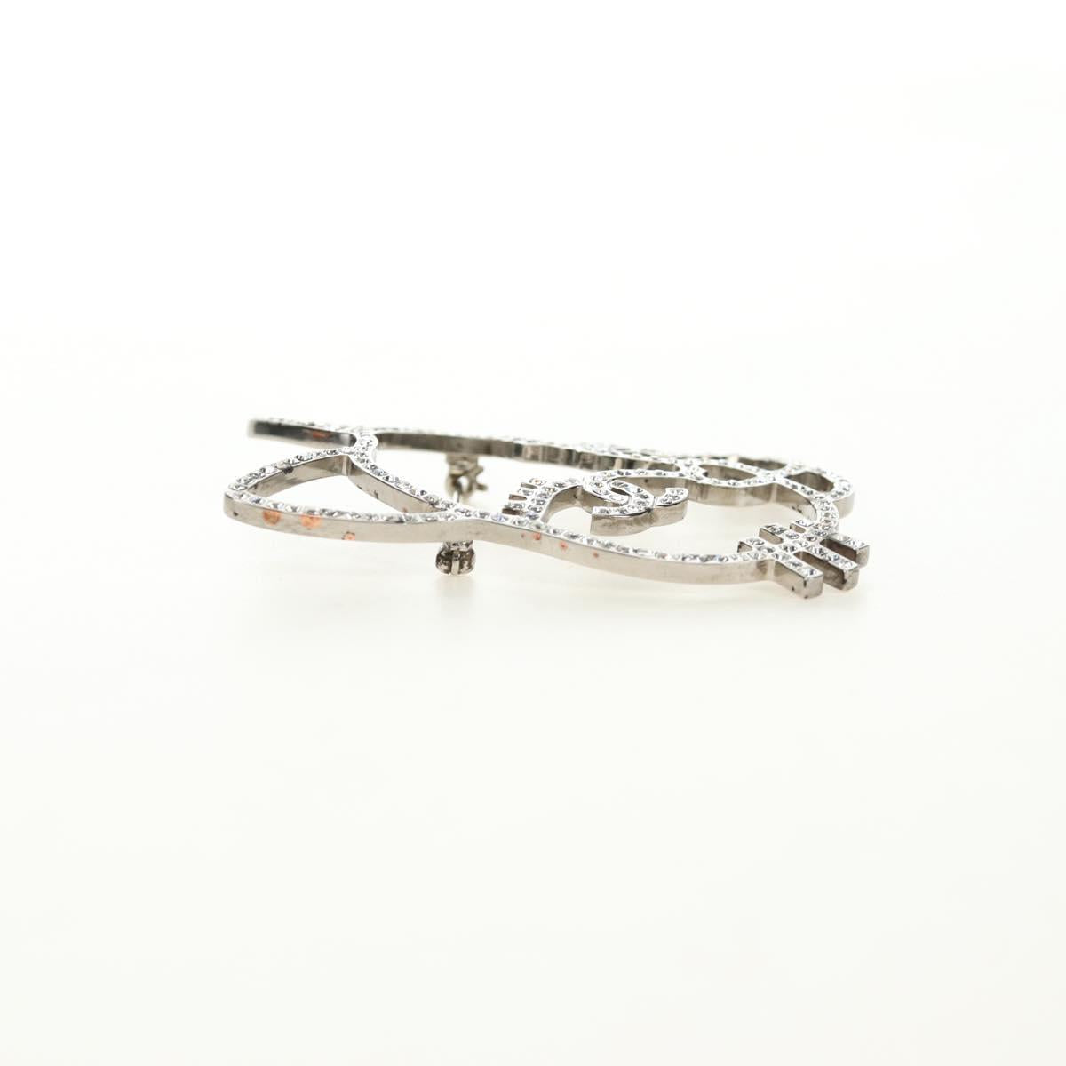 CHANEL Brooch Metal Silver CC Auth bs35760M