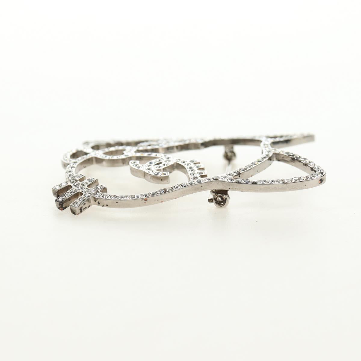CHANEL Brooch Metal Silver CC Auth bs35760M
