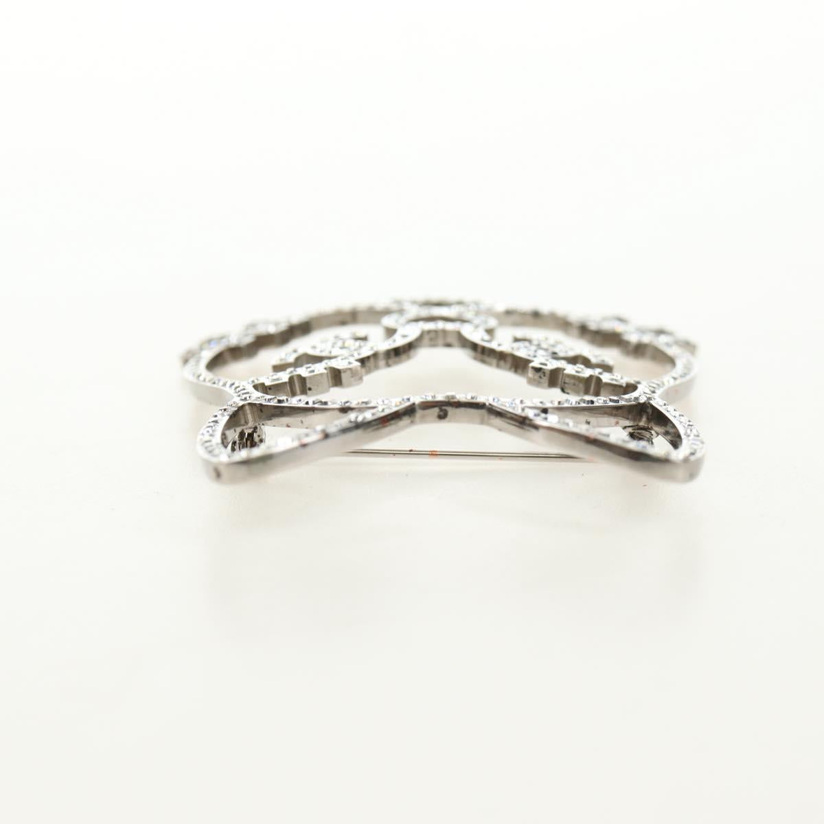 CHANEL Brooch Metal Silver CC Auth bs35760M