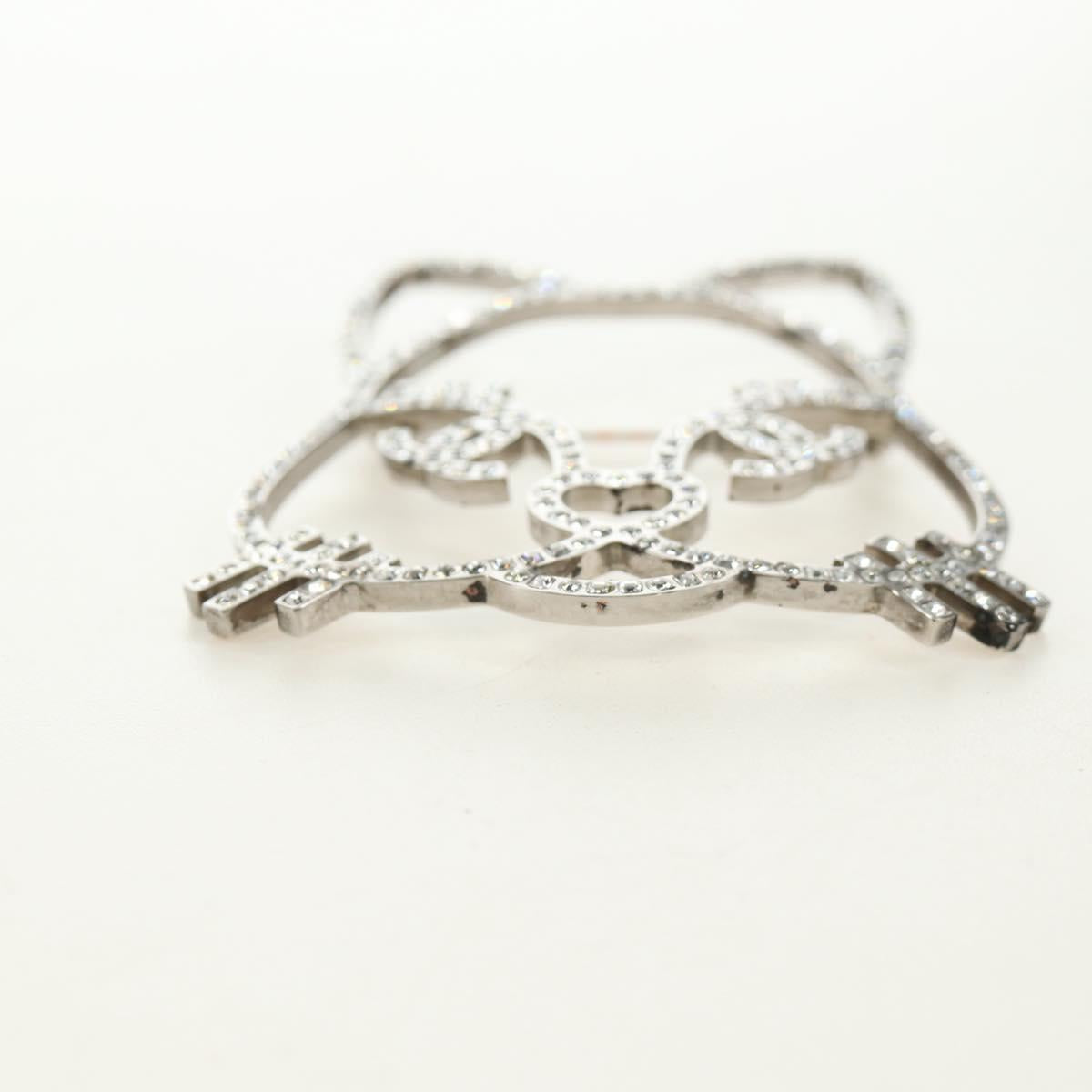 CHANEL Brooch Metal Silver CC Auth bs35760M