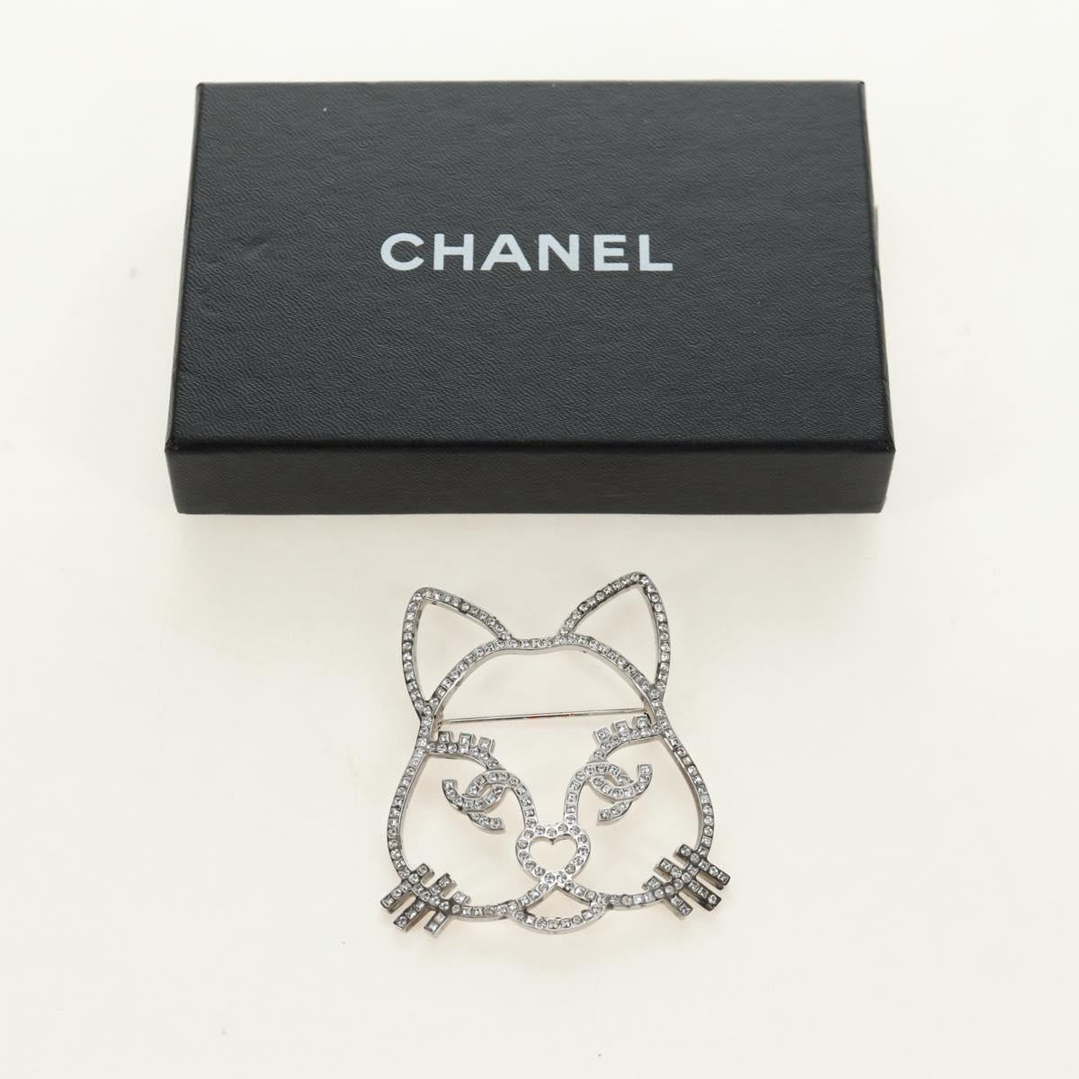 CHANEL Brooch Metal Silver CC Auth bs35760M