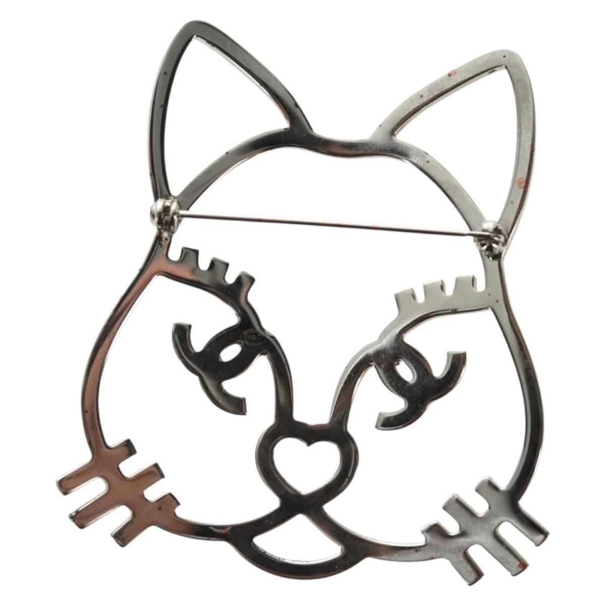 CHANEL Brooch Metal Silver CC Auth bs35760M