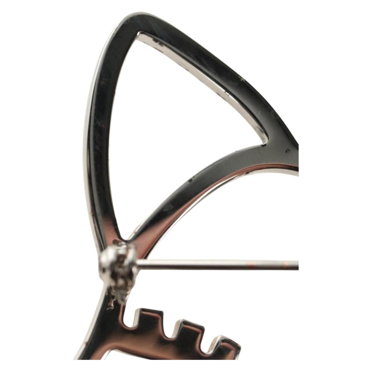 CHANEL Brooch Metal Silver CC Auth bs35760M