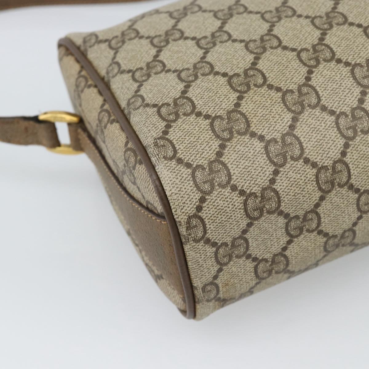 GUCCI GG Supreme Shoulder Bag PVC Beige Gold Auth bs35769