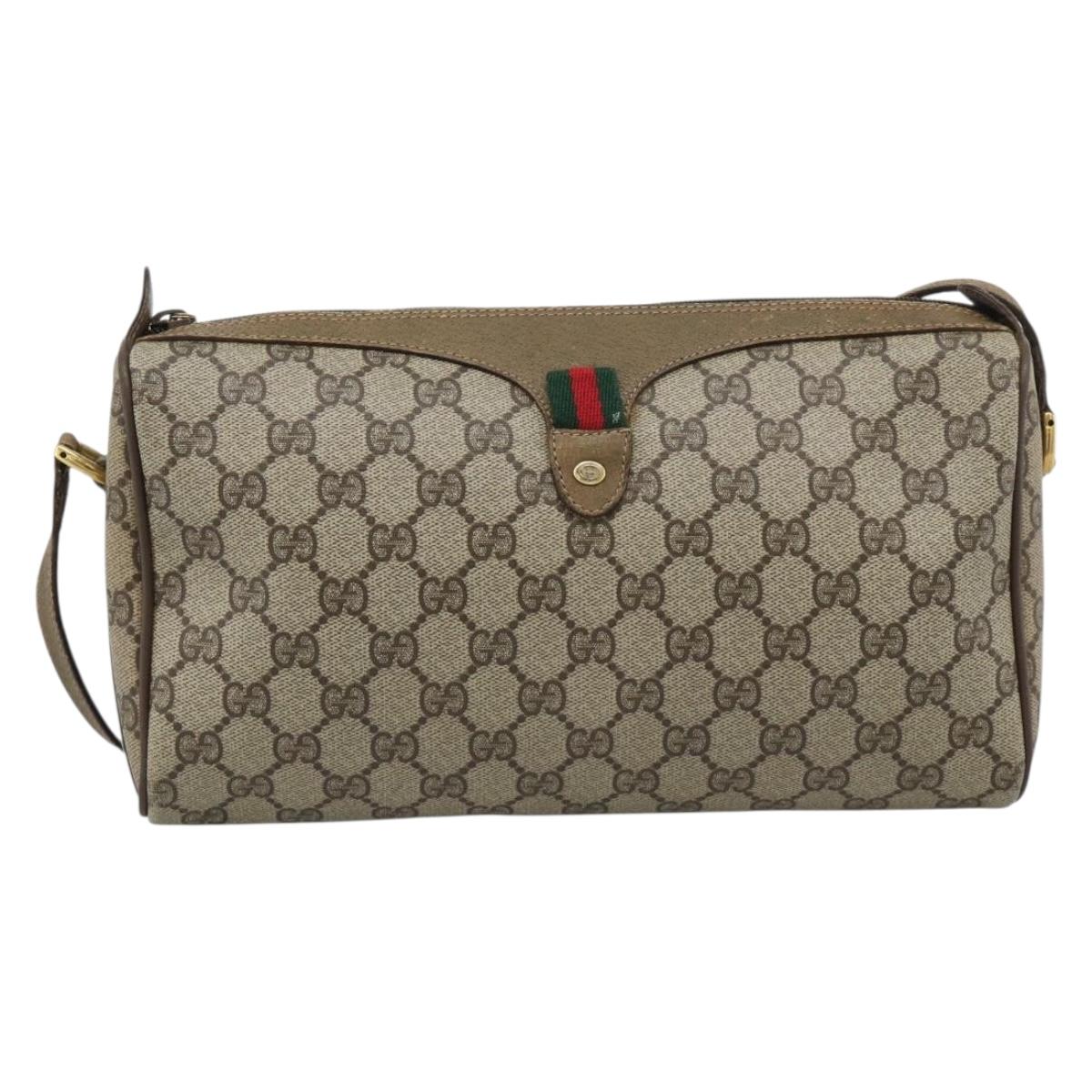GUCCI GG Supreme Shoulder Bag PVC Beige Gold Auth bs35769