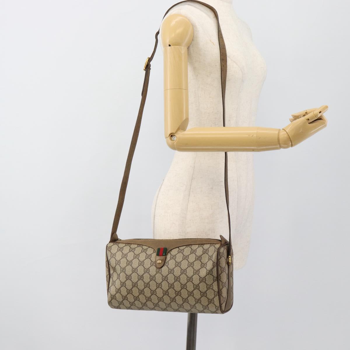 GUCCI GG Supreme Shoulder Bag PVC Beige Gold Auth bs35769