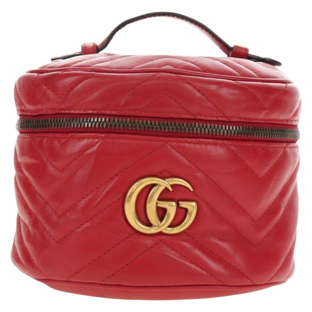 GUCCI Shoulder Bag Leather Red Gold 598594 Auth bs35771V