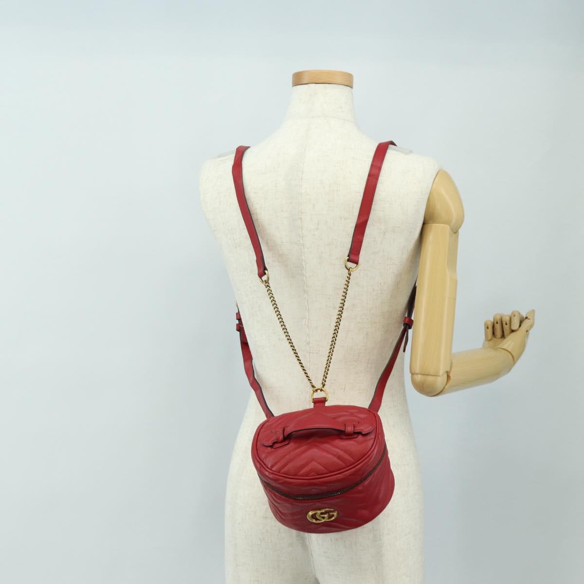 GUCCI Shoulder Bag Leather Red Gold 598594 Auth bs35771V