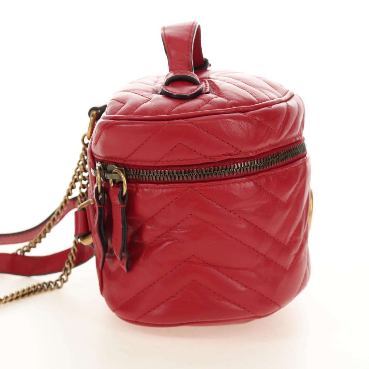 GUCCI Shoulder Bag Leather Red Gold 598594 Auth bs35771V