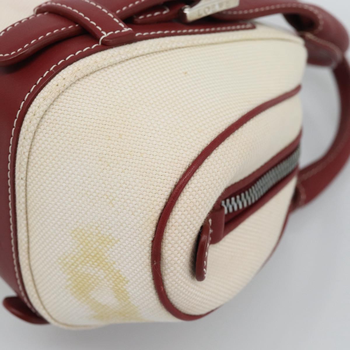 LOEWE Hand Bag Canvas Beige Silver Auth bs35772