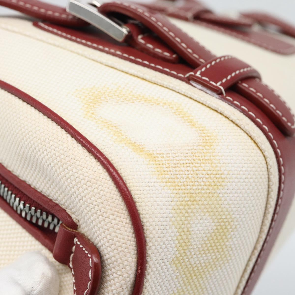 LOEWE Hand Bag Canvas Beige Silver Auth bs35772