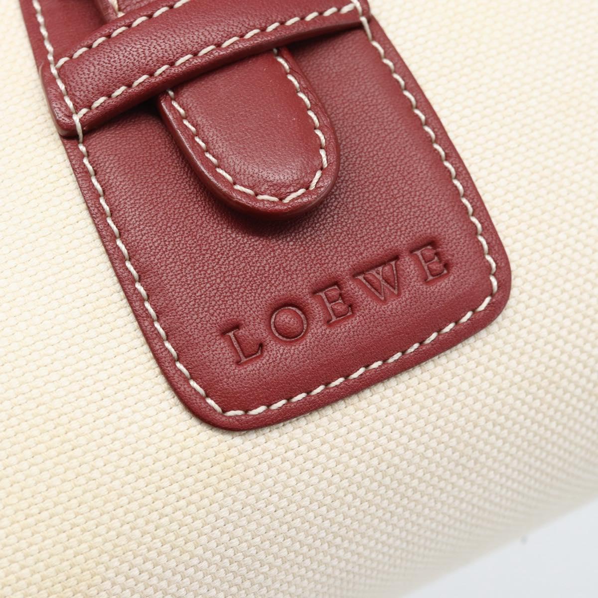 LOEWE Hand Bag Canvas Beige Silver Auth bs35772