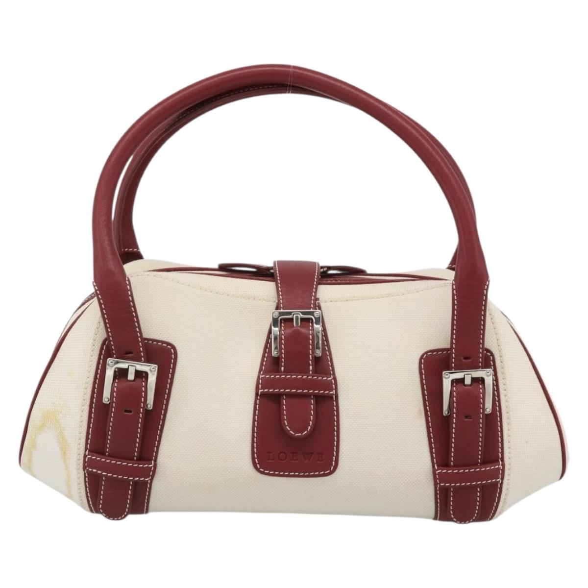 LOEWE Hand Bag Canvas Beige Silver Auth bs35772