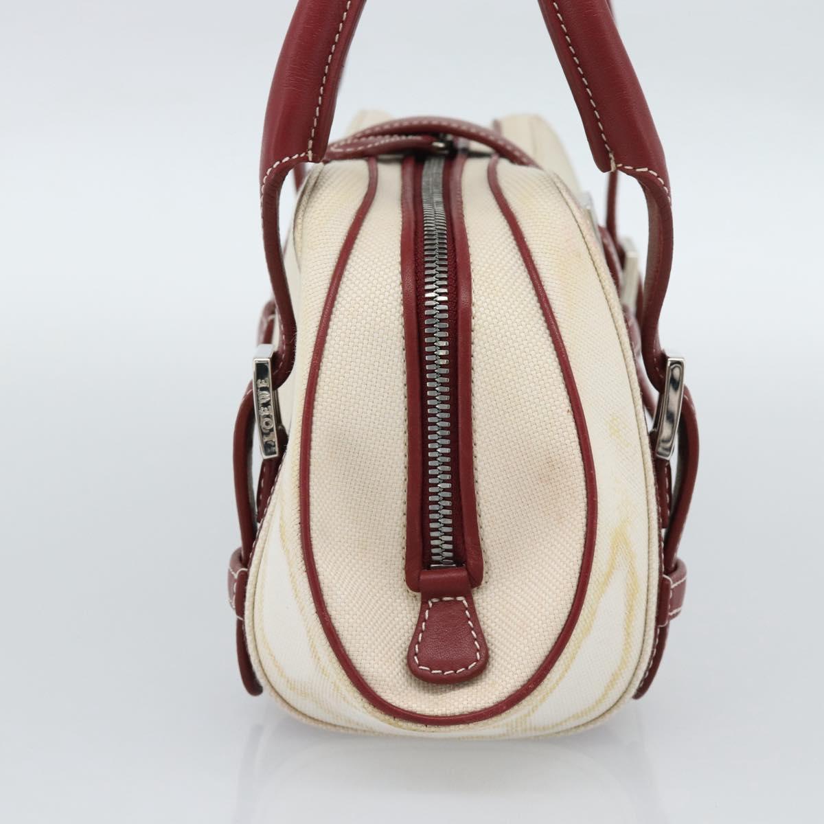 LOEWE Hand Bag Canvas Beige Silver Auth bs35772