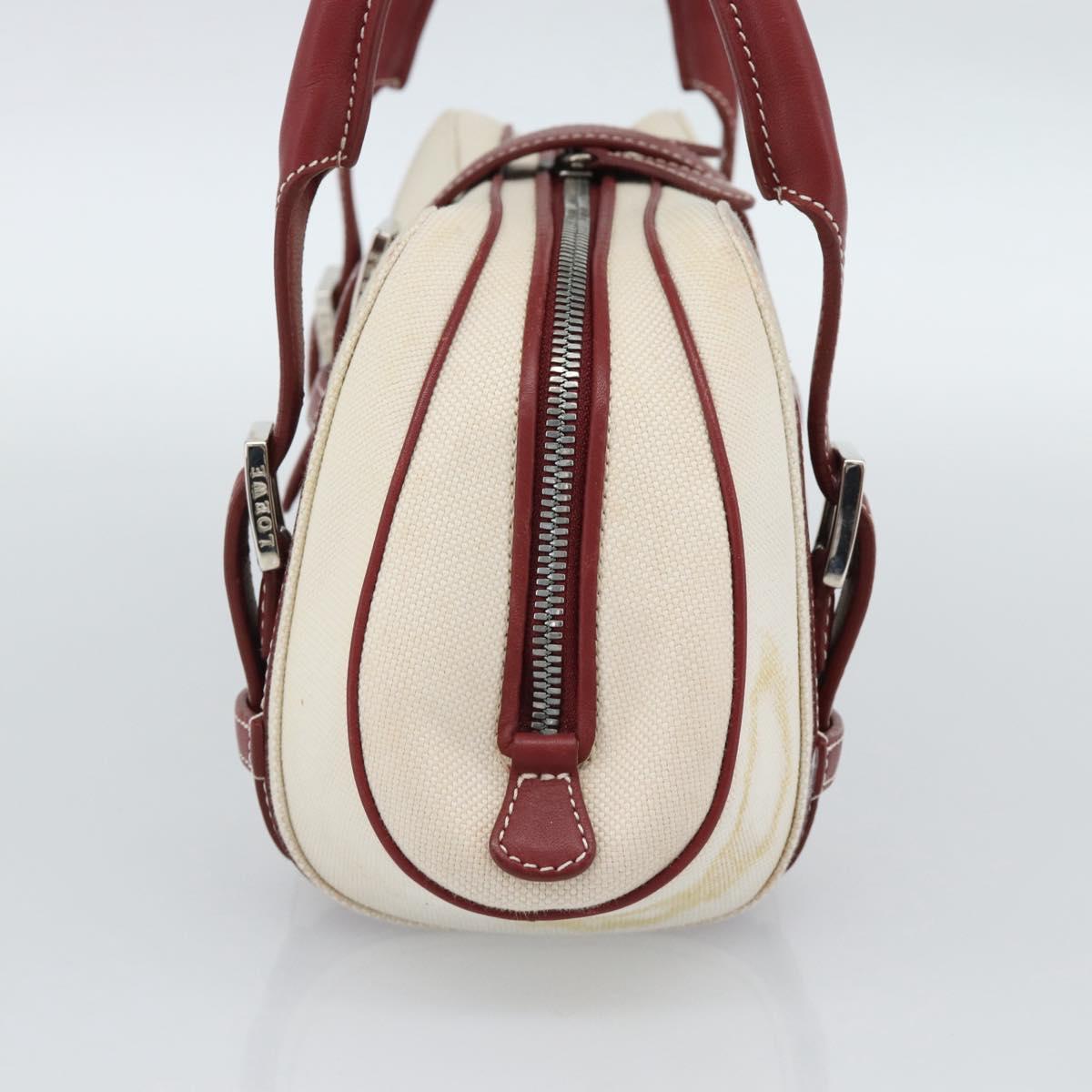 LOEWE Hand Bag Canvas Beige Silver Auth bs35772
