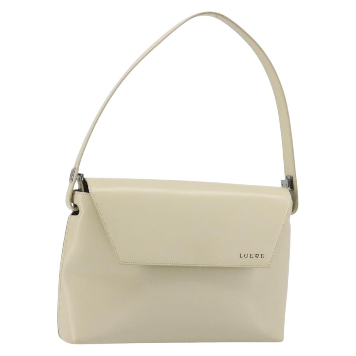 LOEWE Hand Bag Patent Beige Silver Auth bs35774