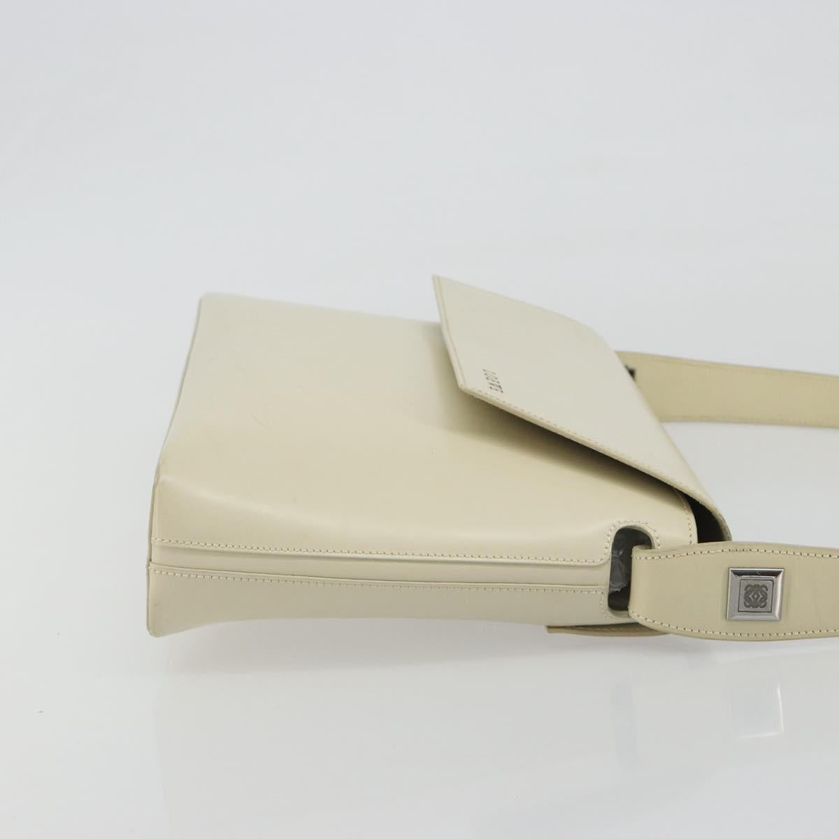 LOEWE Hand Bag Patent Beige Silver Auth bs35774