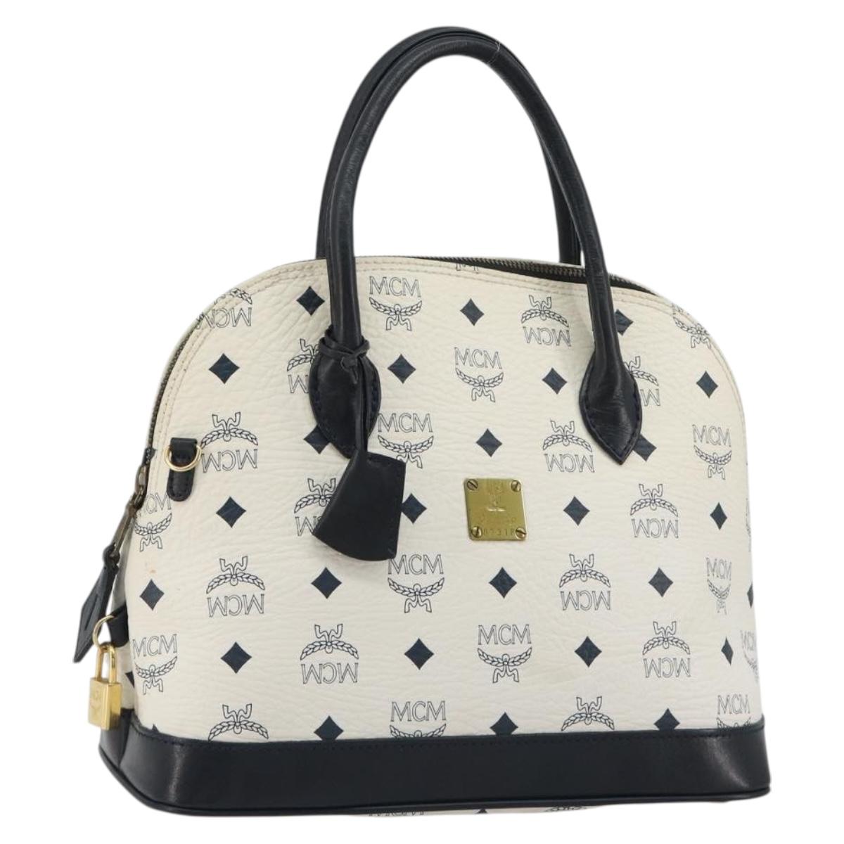 MCM Vicetos Hand Bag White Gold Auth bs35778