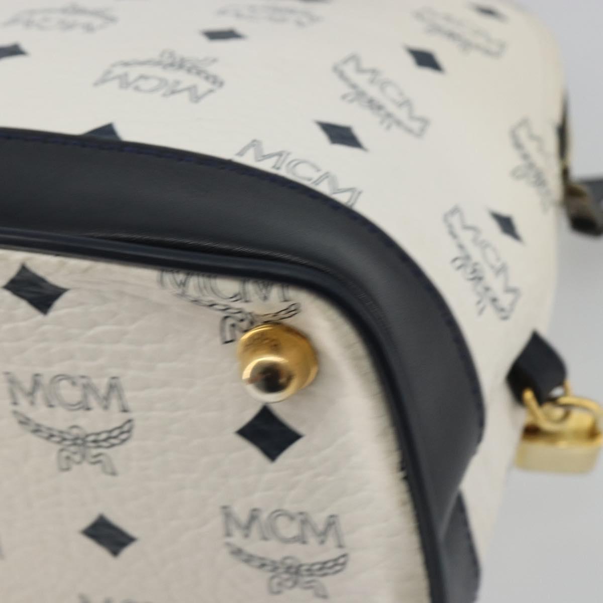 MCM Vicetos Hand Bag White Gold Auth bs35778