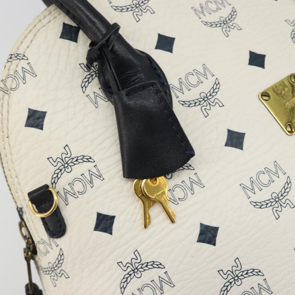 MCM Vicetos Hand Bag White Gold Auth bs35778
