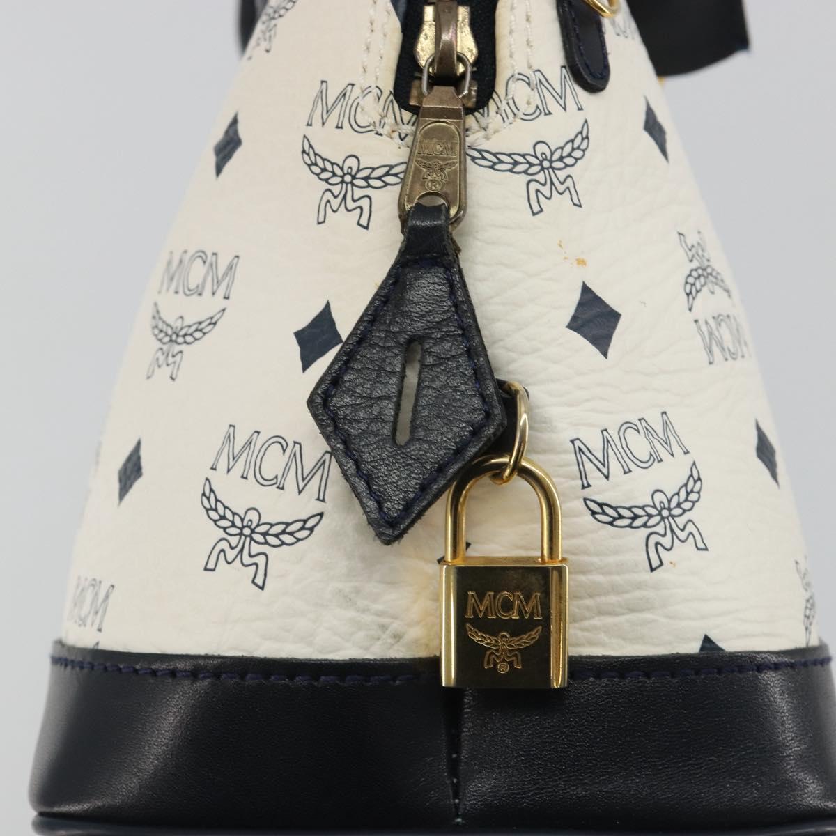 MCM Vicetos Hand Bag White Gold Auth bs35778