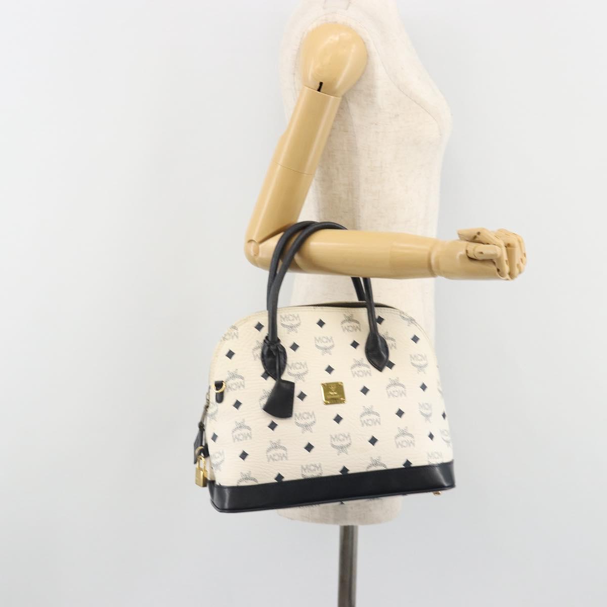 MCM Vicetos Hand Bag White Gold Auth bs35778
