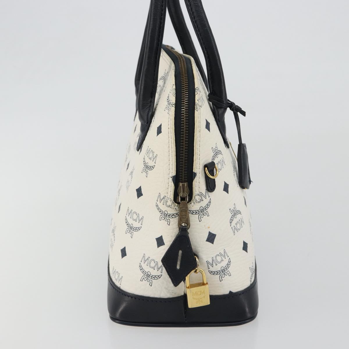 MCM Vicetos Hand Bag White Gold Auth bs35778