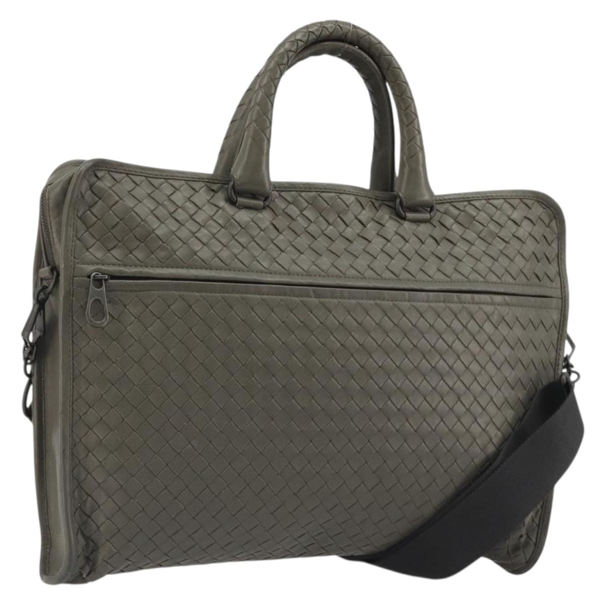 BOTTEGA VENETA INTRECCIATO Business Bag Leather 2way Gray Auth bs35785