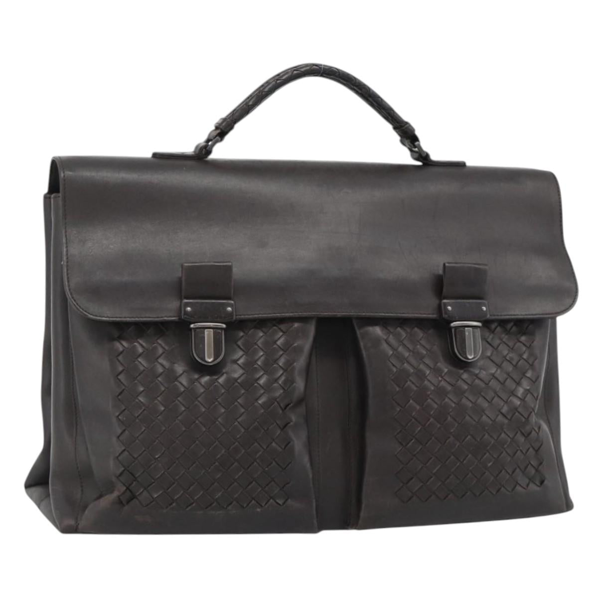 BOTTEGA VENETA INTRECCIATO Business Bag Black Silver 155172 Auth bs35786