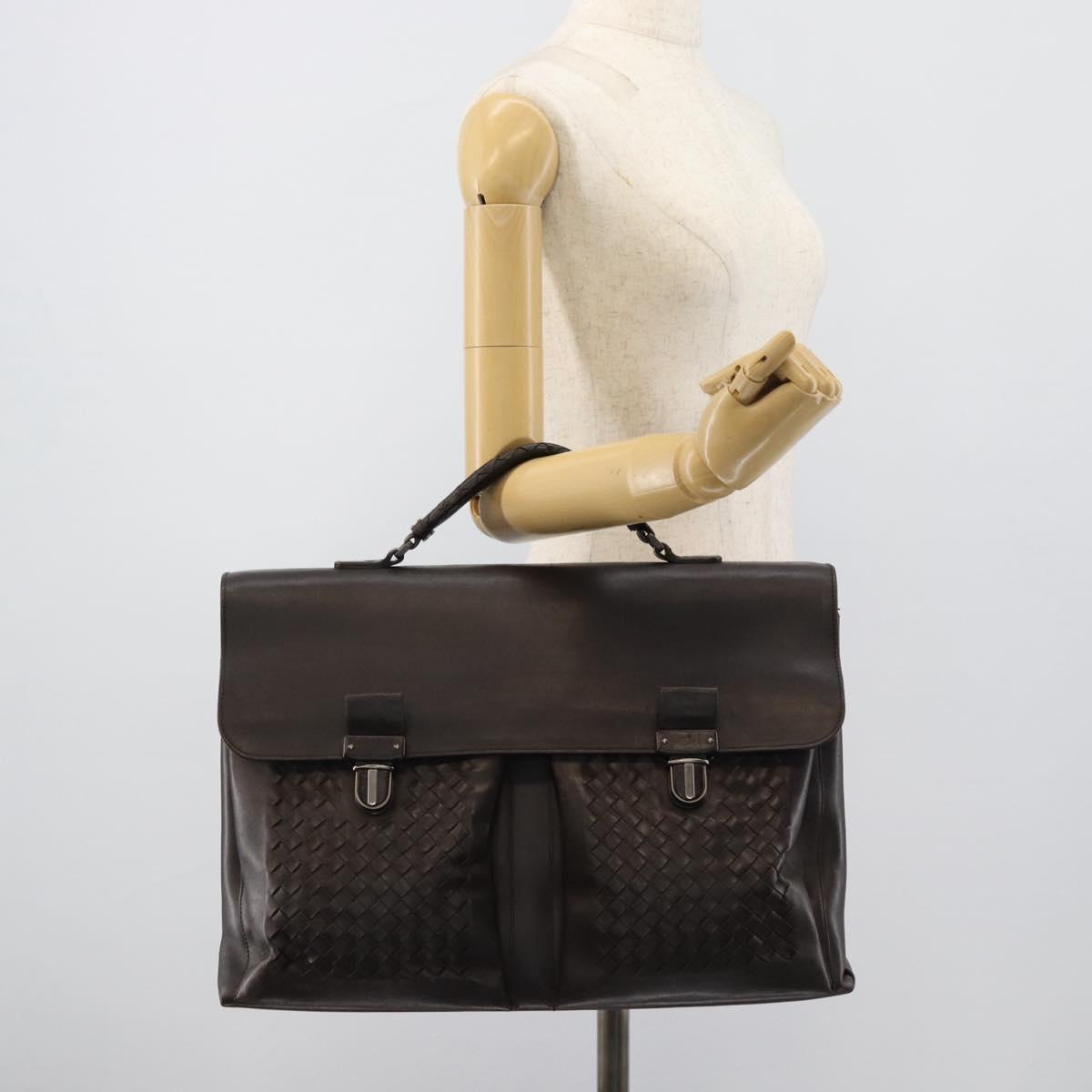 BOTTEGA VENETA INTRECCIATO Business Bag Black Silver 155172 Auth bs35786
