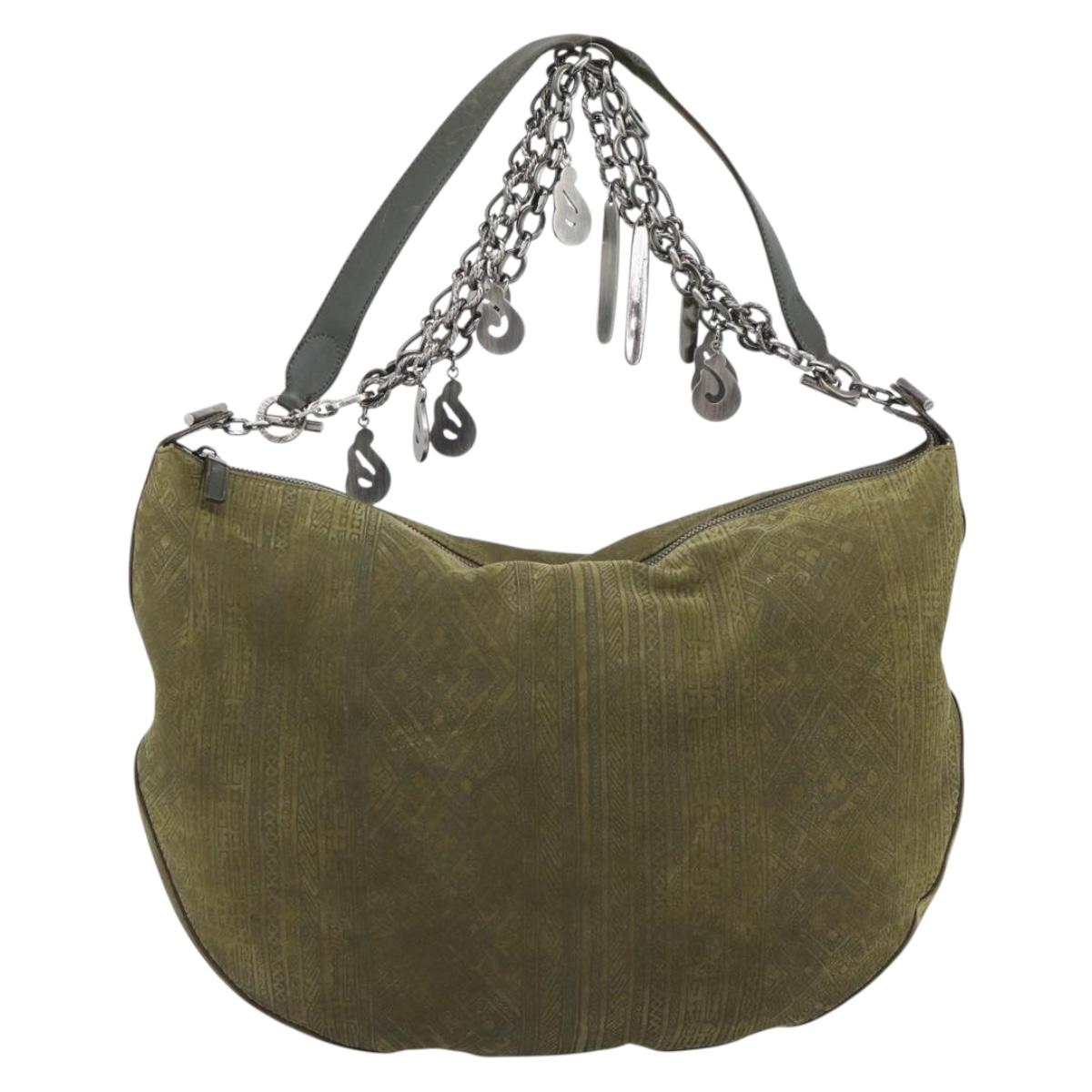 Salvatore Ferragamo Shoulder Bag Suede Green Silver Auth bs35788A