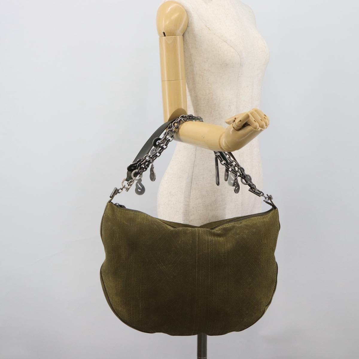 Salvatore Ferragamo Shoulder Bag Suede Green Silver Auth bs35788A