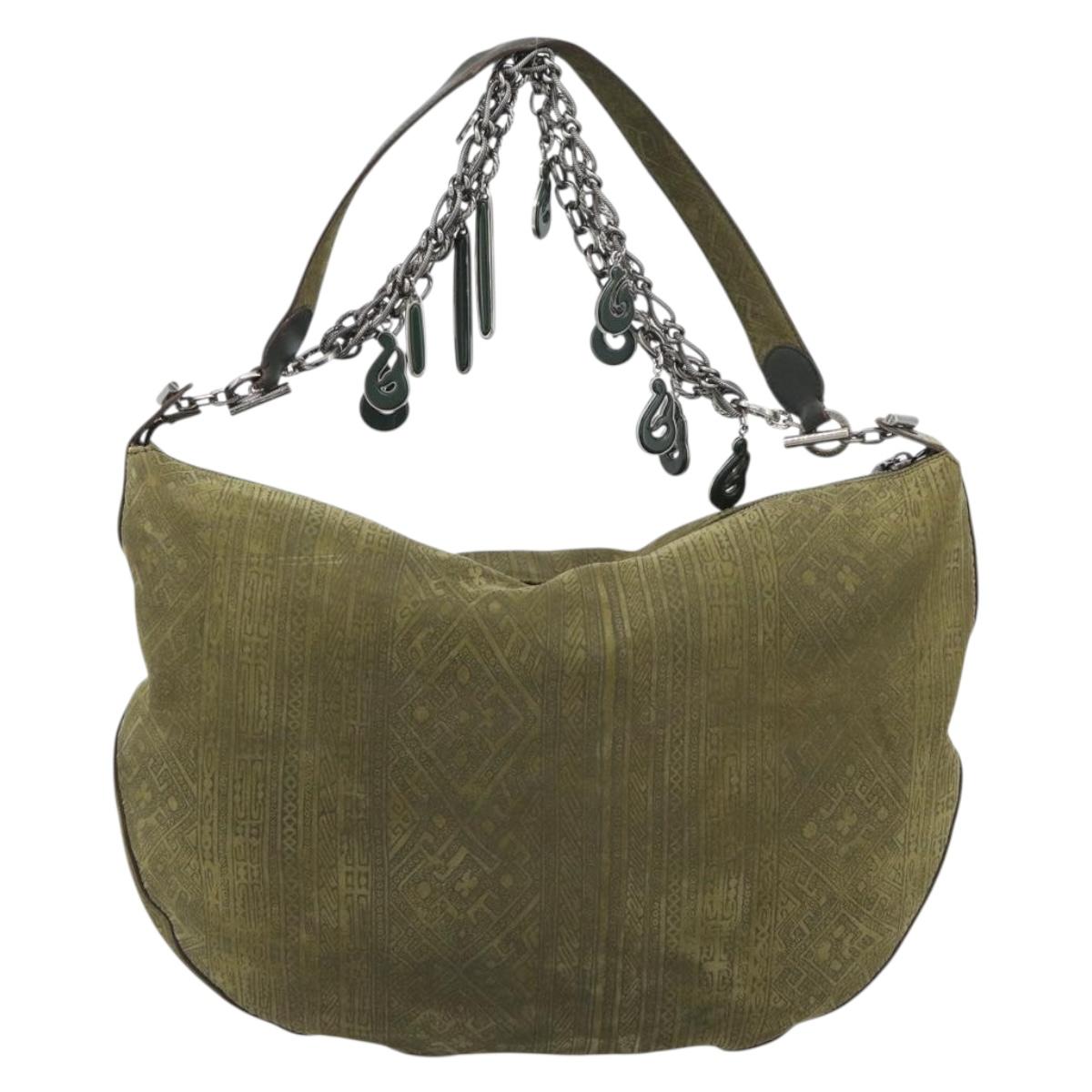 Salvatore Ferragamo Shoulder Bag Suede Green Silver Auth bs35788A