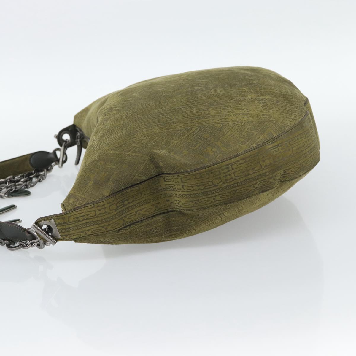 Salvatore Ferragamo Shoulder Bag Suede Green Silver Auth bs35788A