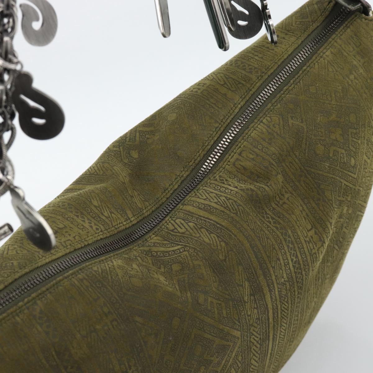 Salvatore Ferragamo Shoulder Bag Suede Green Silver Auth bs35788A