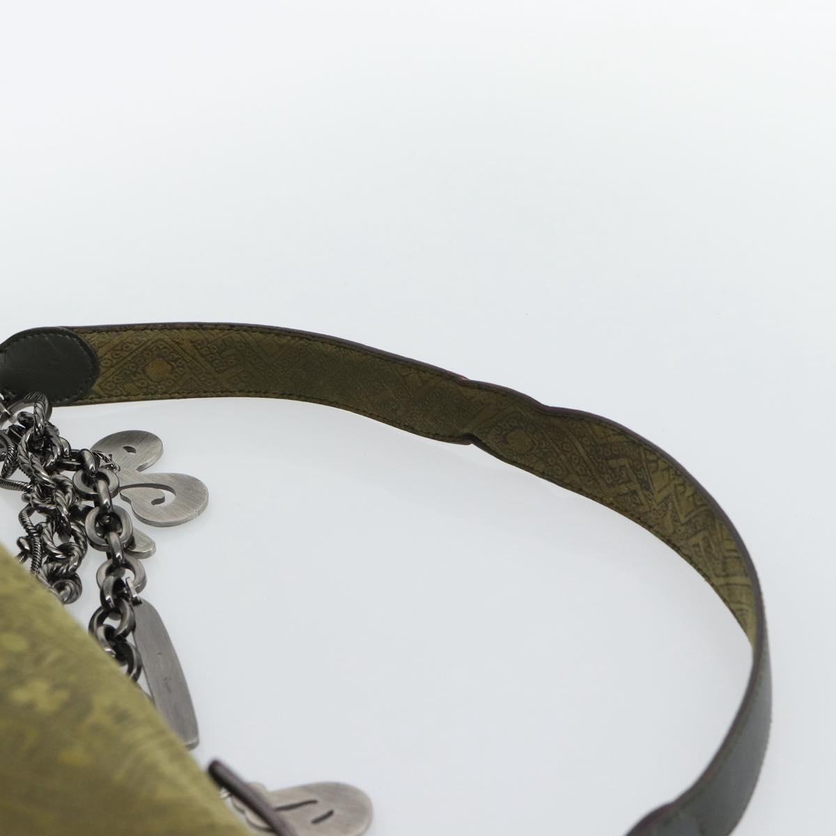 Salvatore Ferragamo Shoulder Bag Suede Green Silver Auth bs35788A