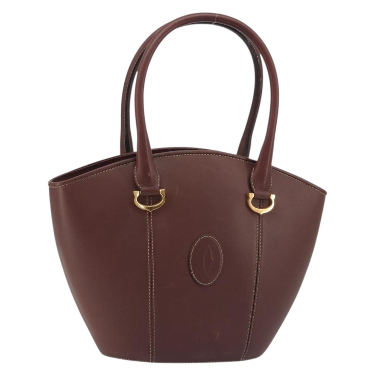 CARTIER Must Line Hand Bag Leather Bordeaux Gold Auth bs35791