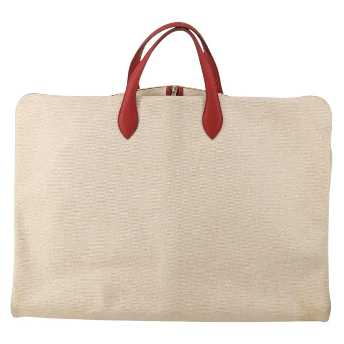 HERMES Garment Cover Canvas Leather Beige Gold Auth bs35793V