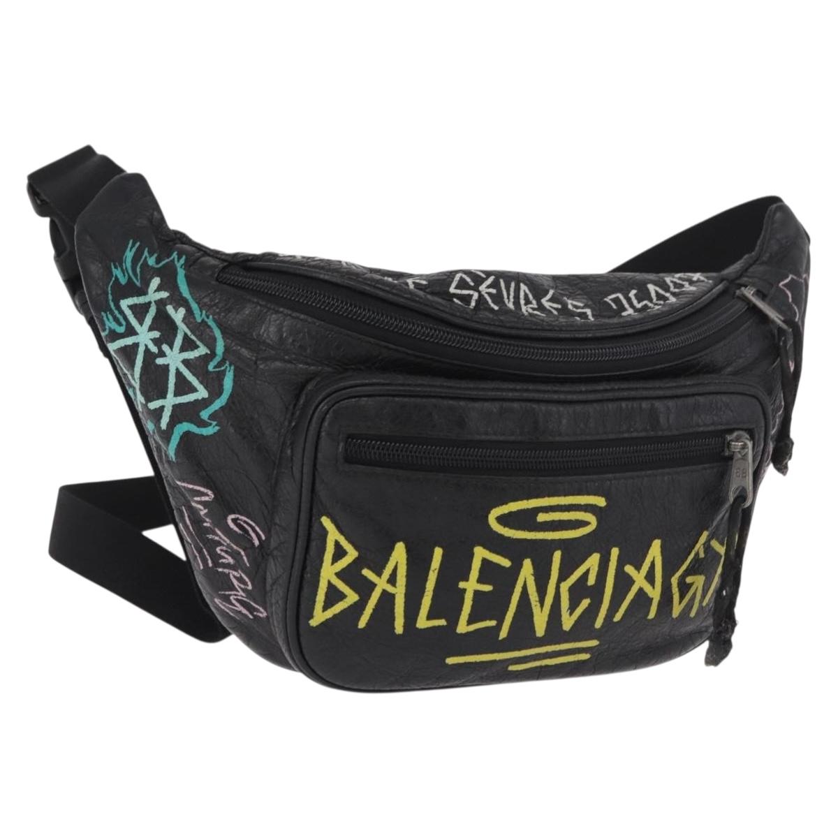 BALENCIAGA Explorer Waist Bag Leather Black 529550 Auth bs35795V