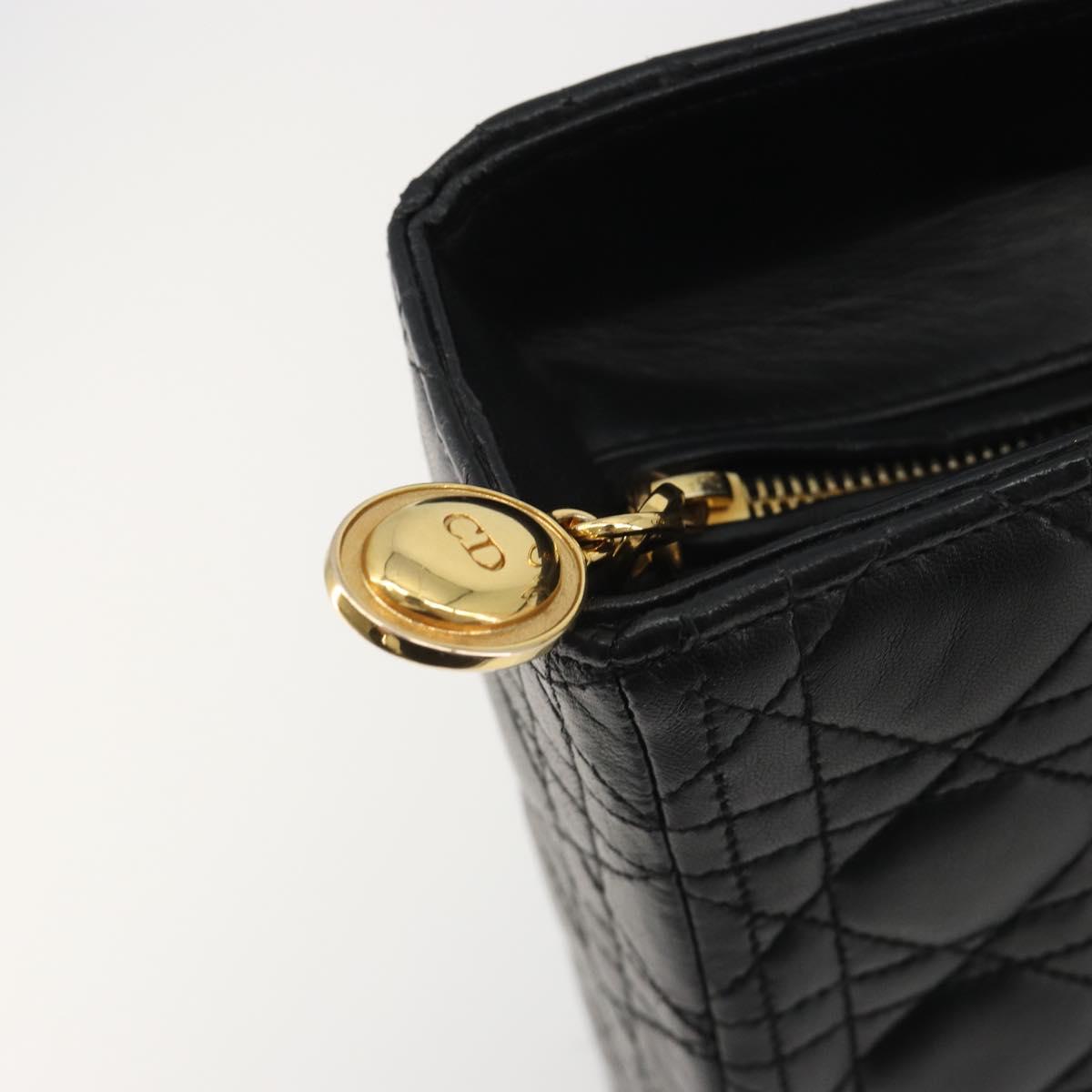 Christian Dior Lady Dior Canage Hand Bag Lamb Skin Black Gold Auth bs35805V