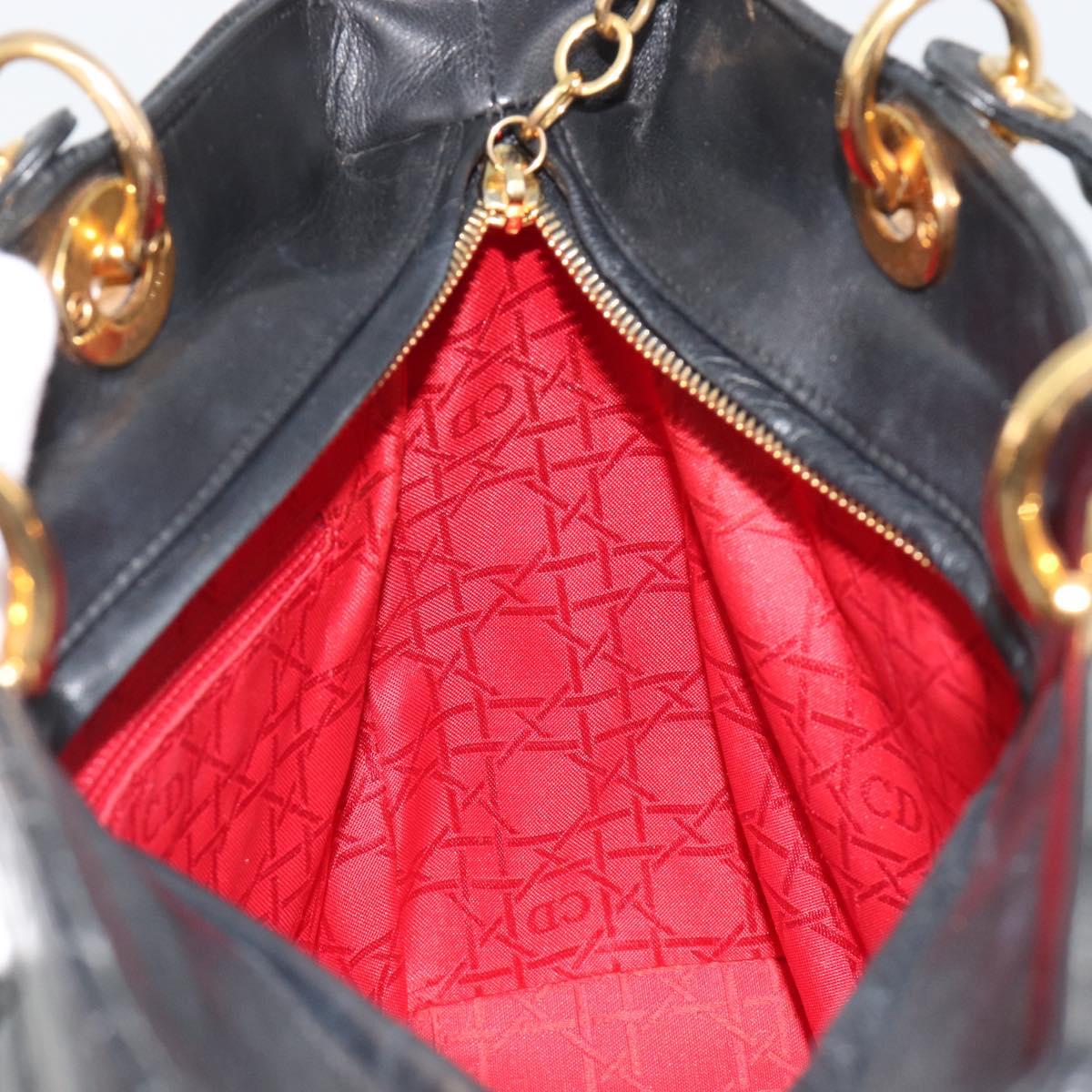 Christian Dior Lady Dior Canage Hand Bag Lamb Skin Black Gold Auth bs35805V