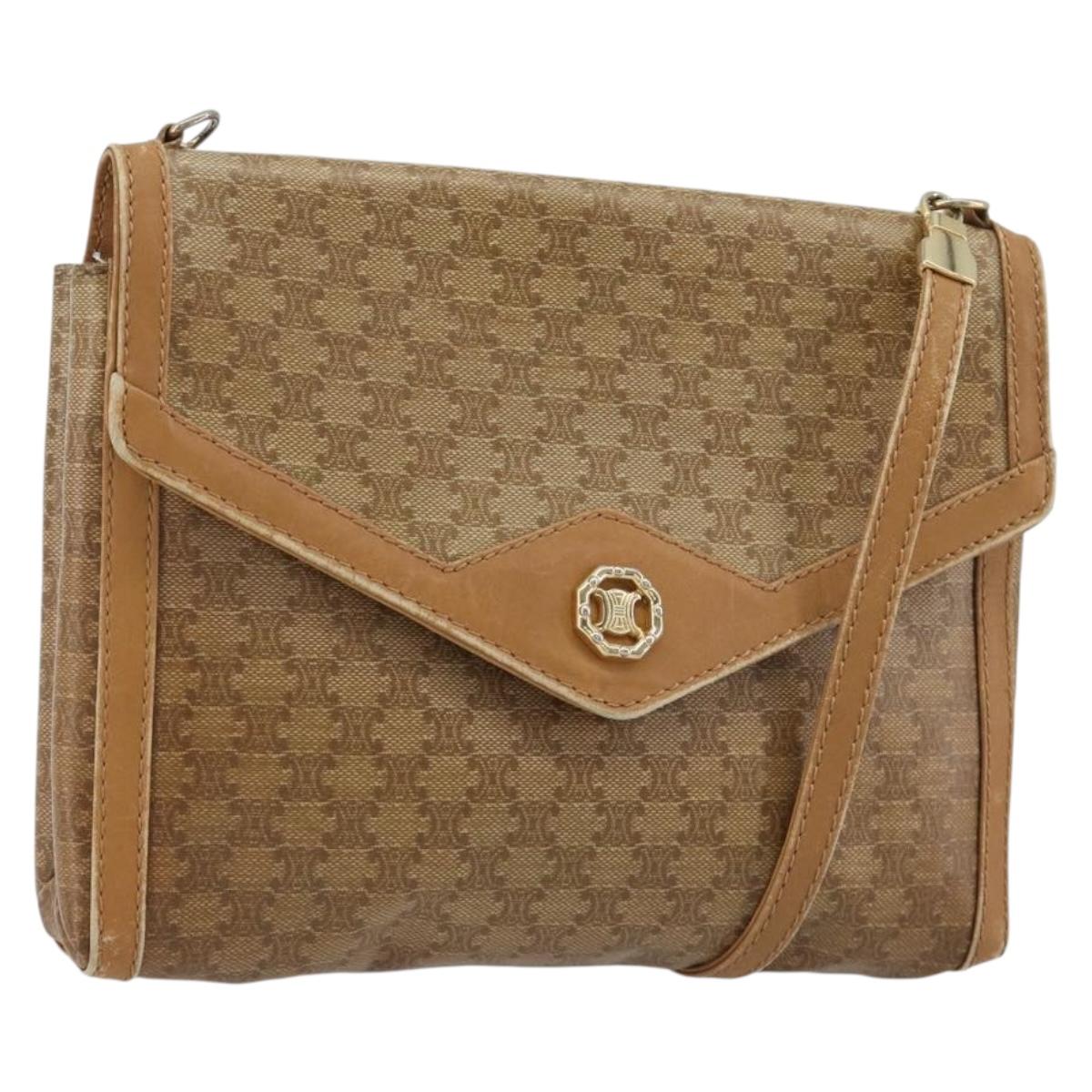 CELINE Macadam Shoulder Bag PVC Leather Beige Gold Auth bs35806